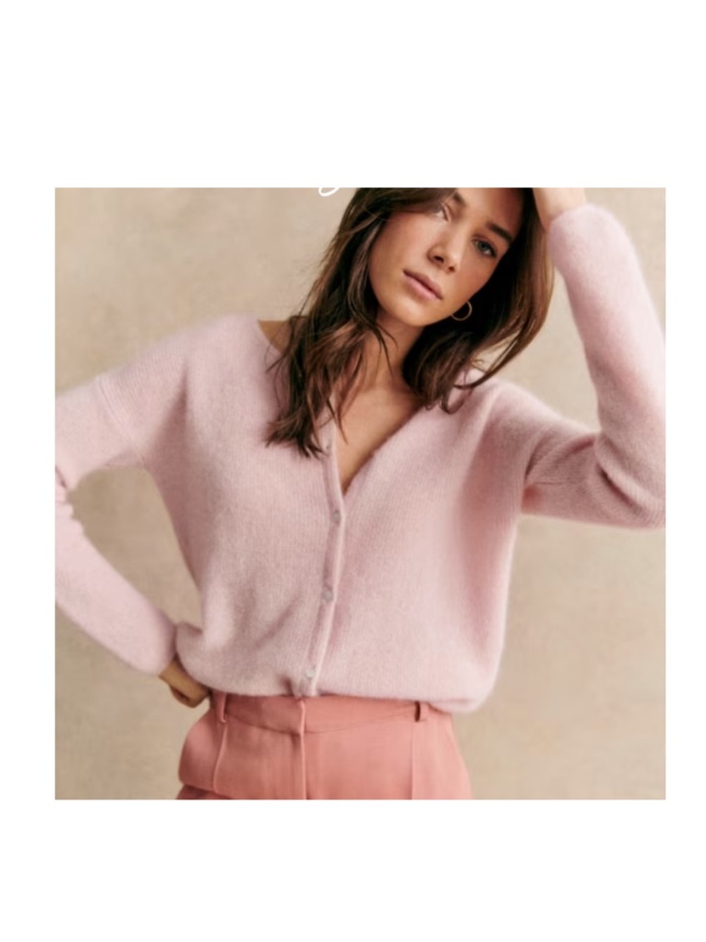 Sézane Soft Pink V-Neck Button Mohair & Alpaca Blend Cardigan Sweater